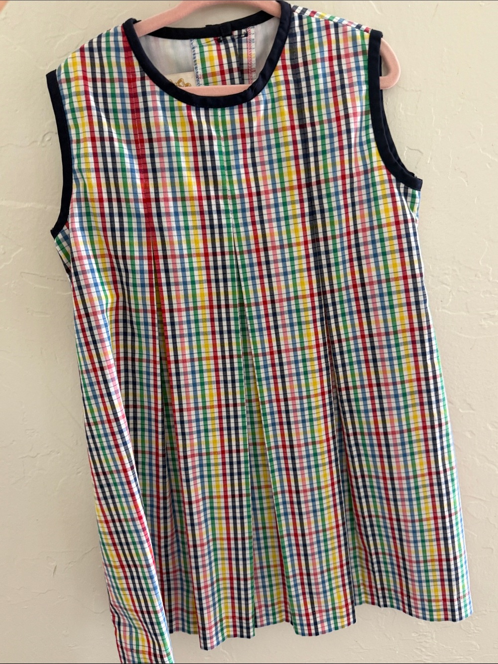 Girls' Multicolor Plaid Sleeveless Dress - Navy Trim